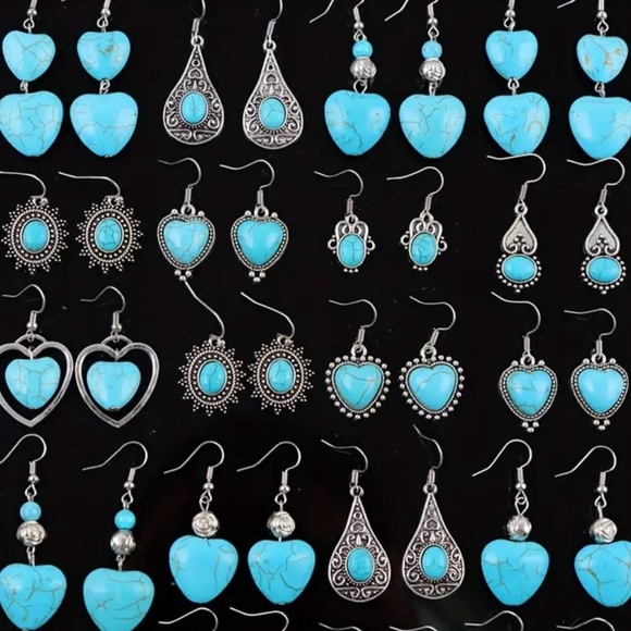 *FREE GIFT GIVEAWAYS* NEW Dangle Heart Earring, Faux Turquoise silverish, rose - Picture 2 of 2